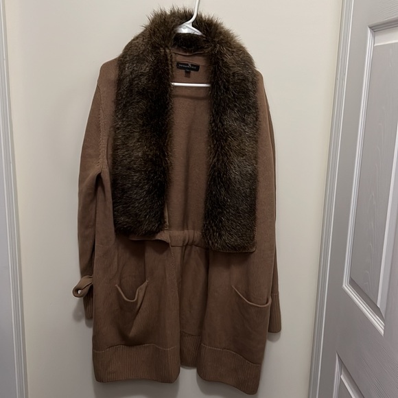 Banana Republic Disco Chunky Faux Fur Collar Long Knit Cardigan Outerwear XL - Picture 13 of 15